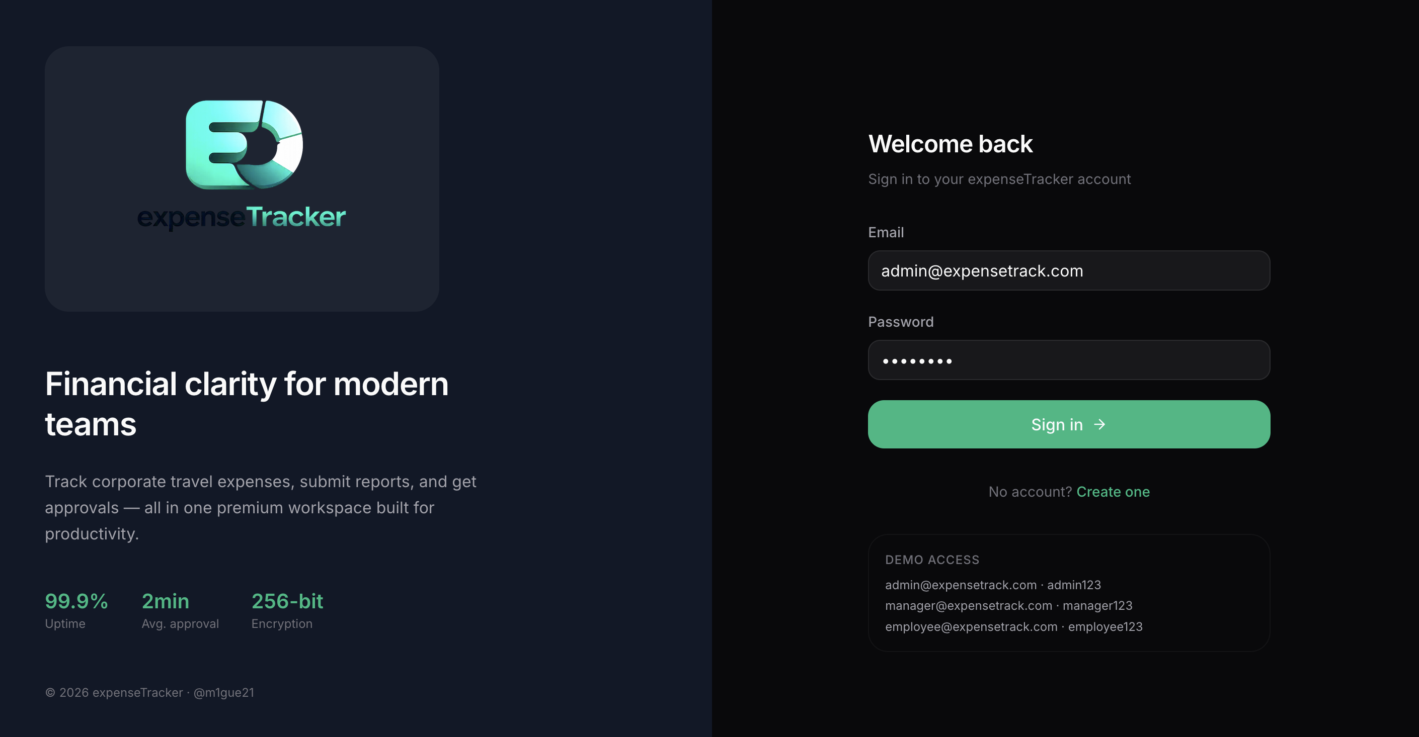 ExpenseTrack login screen